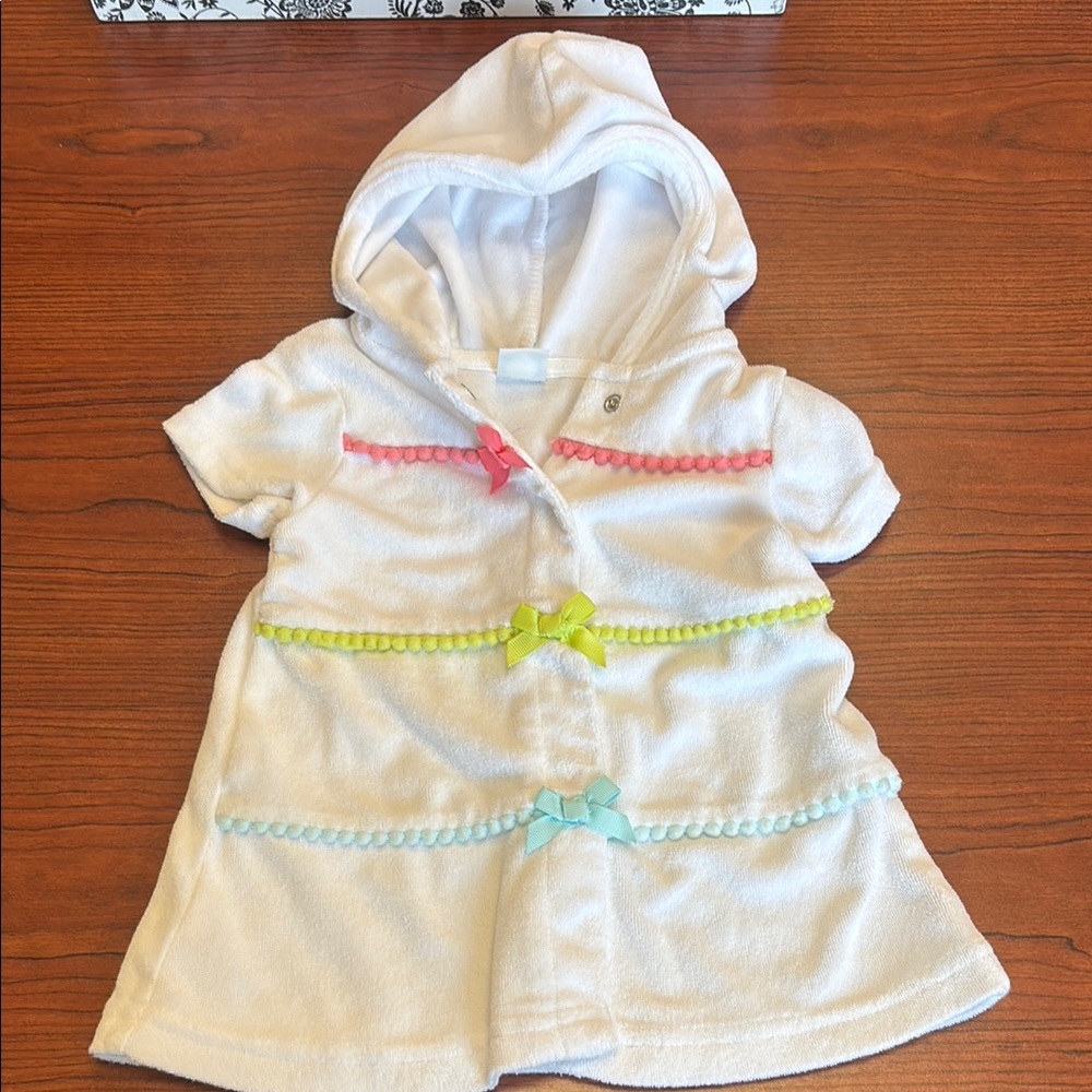 Little Me white beach cover up with hood